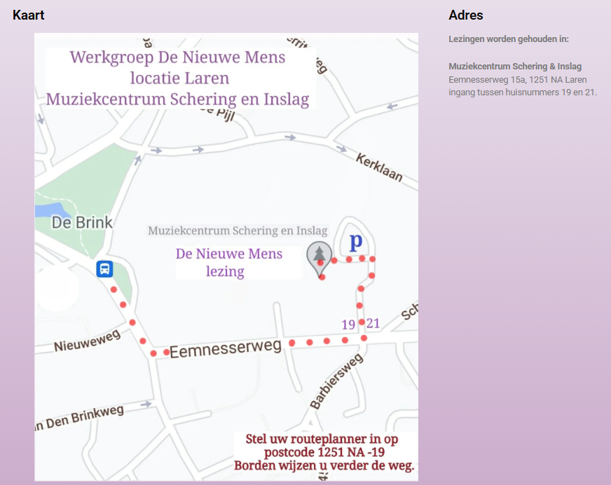 Route naar Werkgroep de Nieuwe Mens